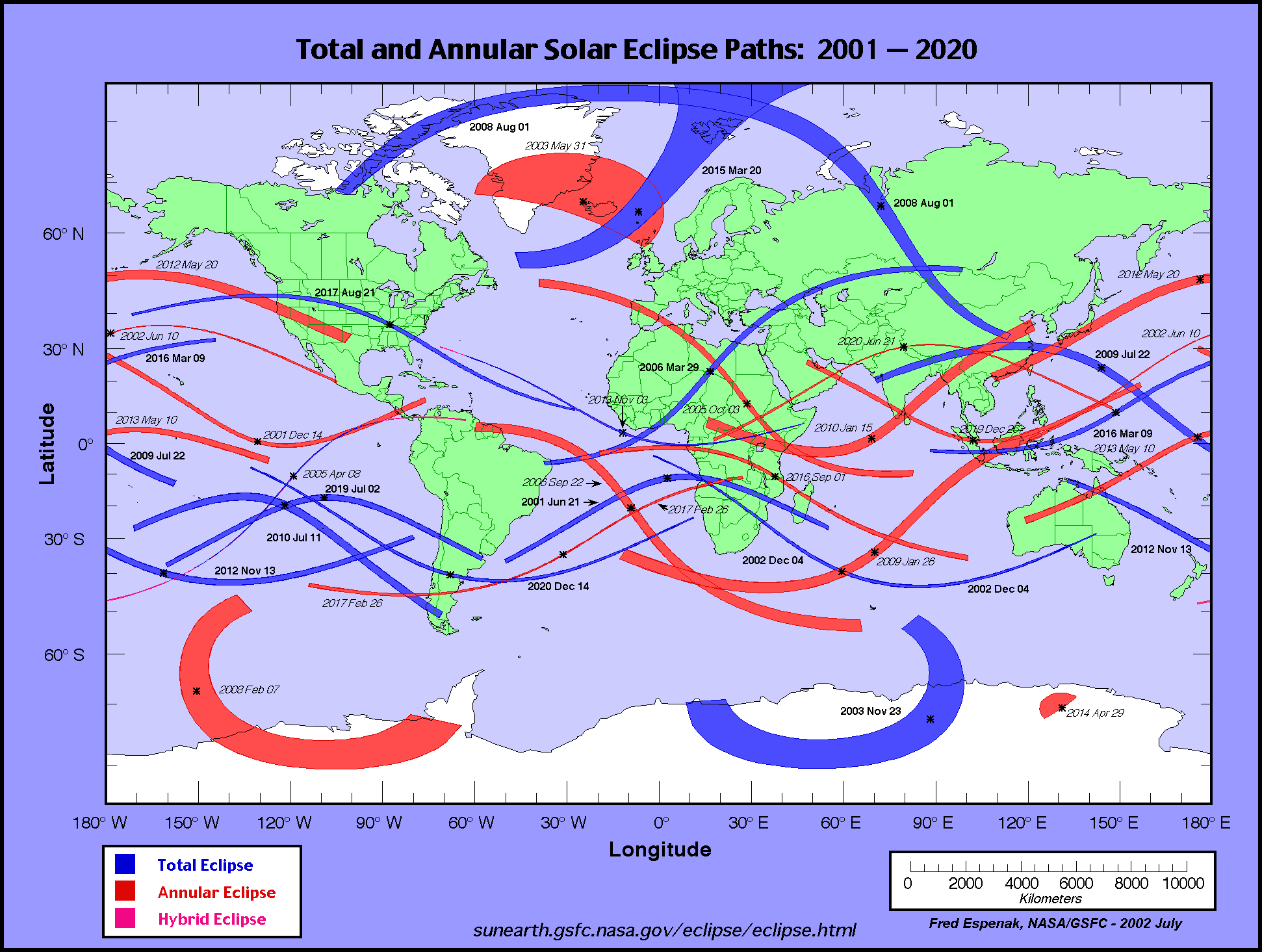 Sonnenfinsterniskarte 2001-2020