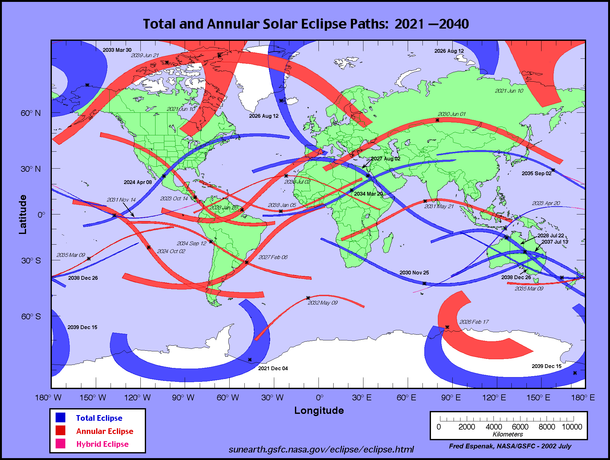 Sonnenfinsterniskarte 2021-2040